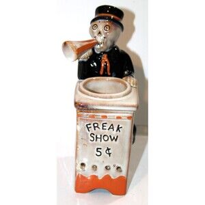 Yankee Candle Freak Show 5 Cents Ceramic Candle Holder Retired Vintage 9" Flaw
